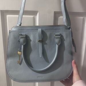 Fossil Pale Blue Leather Shoulder Satchel